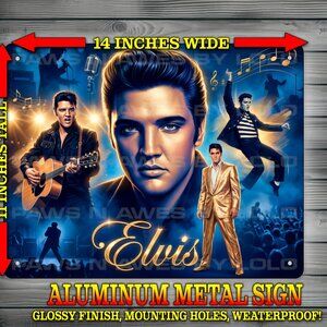 Elvis Presley The King Blue and Gold Music Metal Sign Wall Art 11x14"